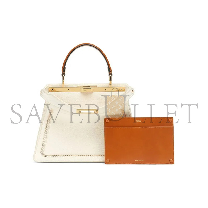 FENDI FABRIC VITELLO AJOUR EMBROIDERED MEDIUM PEEKABOO I SEE U GREZZO CUOIO 8BN321AAYOF189S (33*25*12cm)
